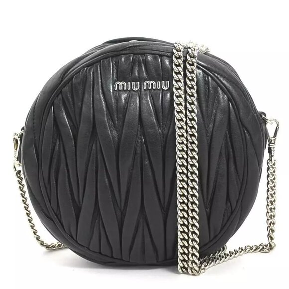 Auth MIUMIU Crossbody Shoulder Bag Black Leather/Silvertone - r10316a - Picture 1 of 14